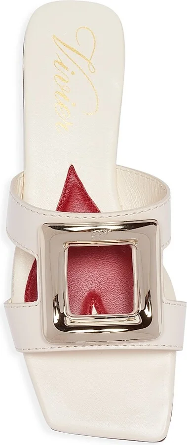 Women's New Metal Buckle Leather Sandals - Cream - Size 6 - Image 5