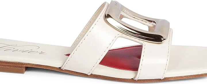 Women's New Metal Buckle Leather Sandals - Cream - Size 6 - Image 6