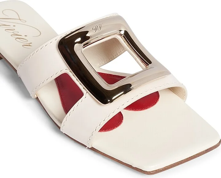 Women's New Metal Buckle Leather Sandals - Cream - Size 6 - Image 7
