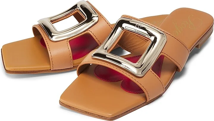Women's New Metal Buckle Leather Sandals - Cream - Size 6 - Image 10