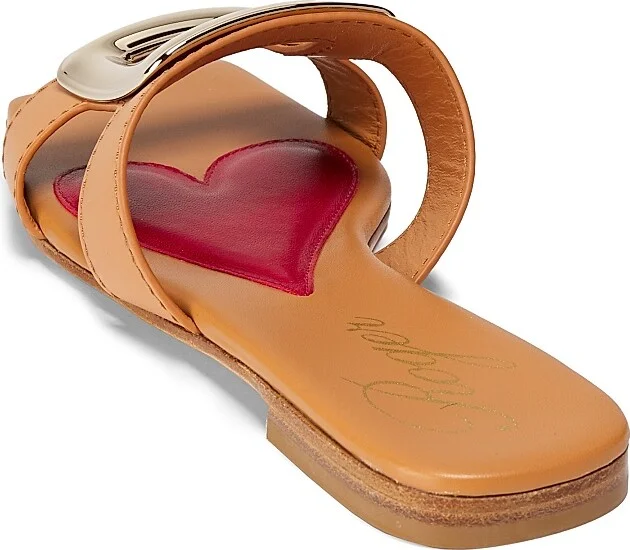 Women's New Metal Buckle Leather Sandals - Cream - Size 6 - Image 11