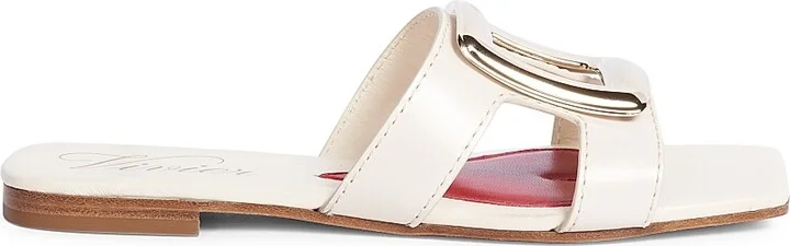 Women's New Metal Buckle Leather Sandals - Cream - Size 6