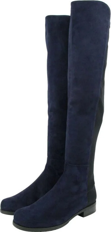 Women's Nice Blue Suede With Elastic Back Knee Boot - Image 4