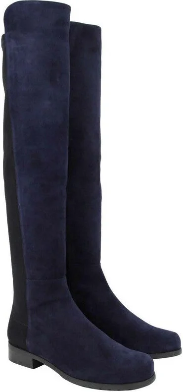 Women's Nice Blue Suede With Elastic Back Knee Boot - Image 11