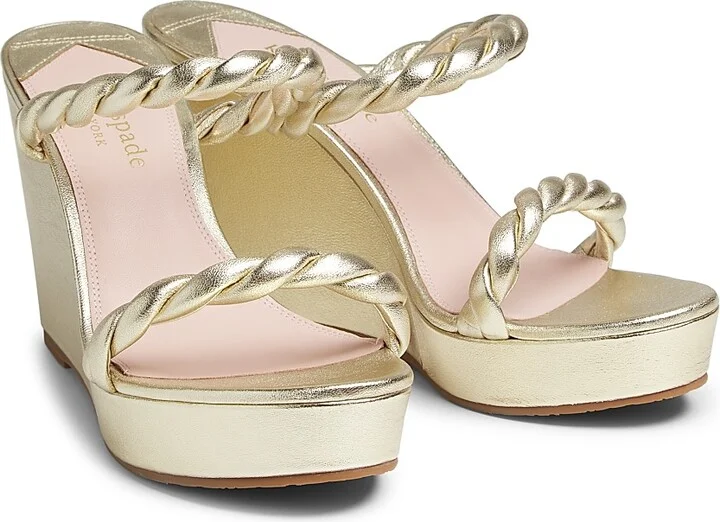 Women's Nina Leather Wedge Sandals - Pale Gold - Size 10 - Image 2