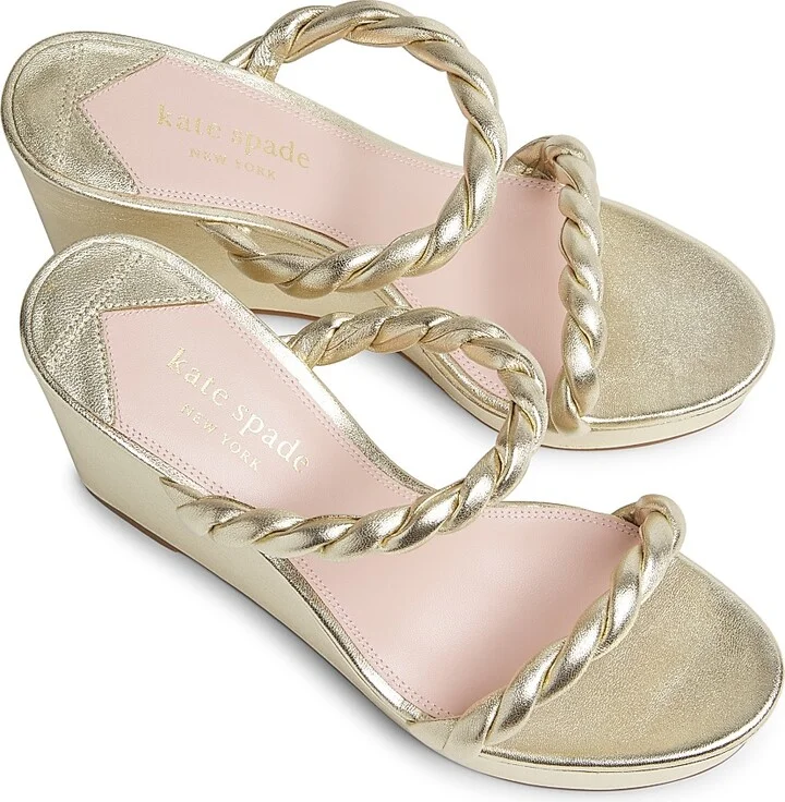 Women's Nina Leather Wedge Sandals - Pale Gold - Size 10 - Image 4