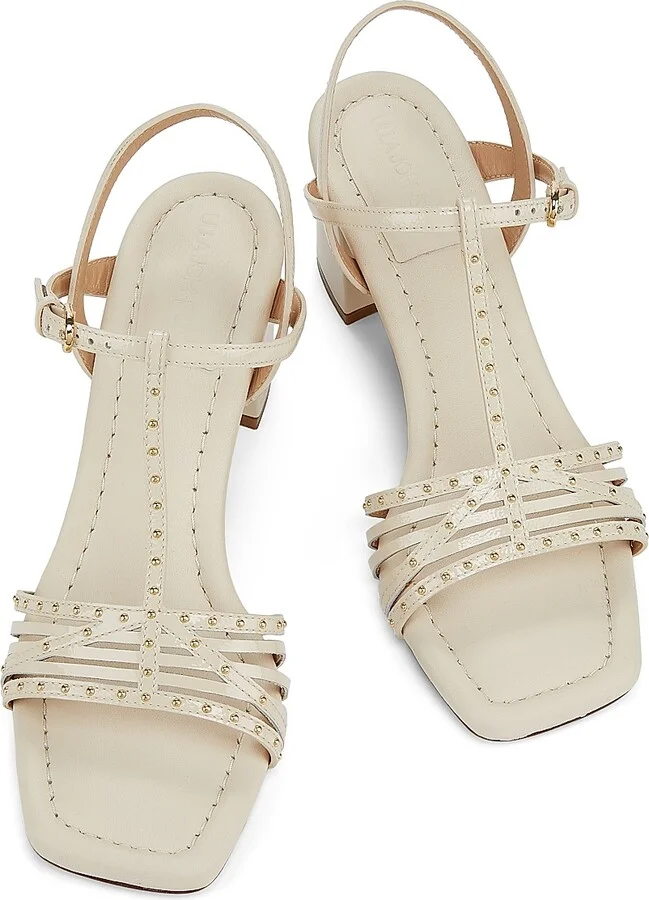 Women's Nina Mid Heel 70MM Studded Leather Sandals - Natural - Size 7.5 - Image 4