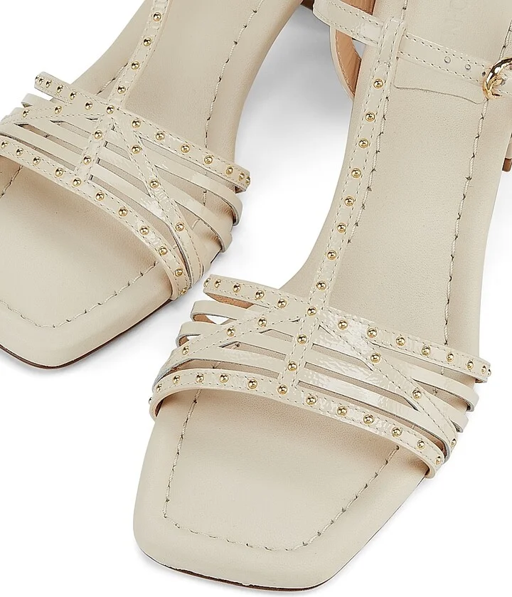 Women's Nina Mid Heel 70MM Studded Leather Sandals - Natural - Size 7.5 - Image 5