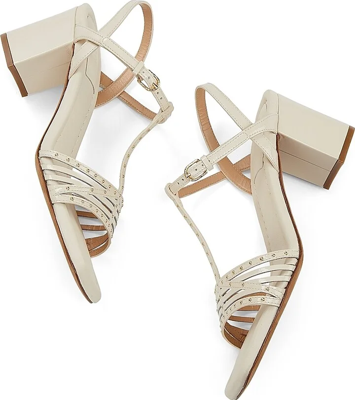 Women's Nina Mid Heel 70MM Studded Leather Sandals - Natural - Size 7.5 - Image 6
