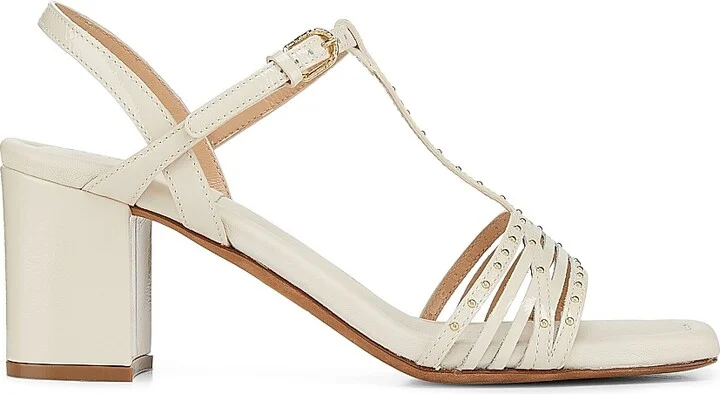 Women's Nina Mid Heel 70MM Studded Leather Sandals - Natural - Size 7.5