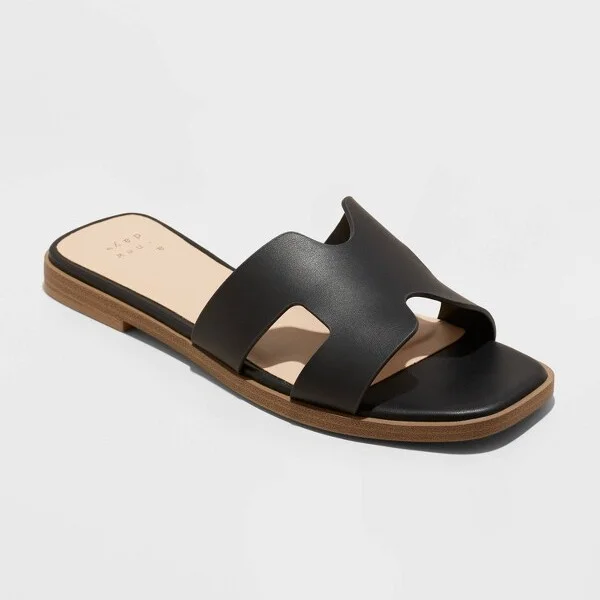 Women's Nina Raffia H-Band Slide Sandals - A New Day™ : Open Toe, Block Heel, Slip On, Textured Outsole