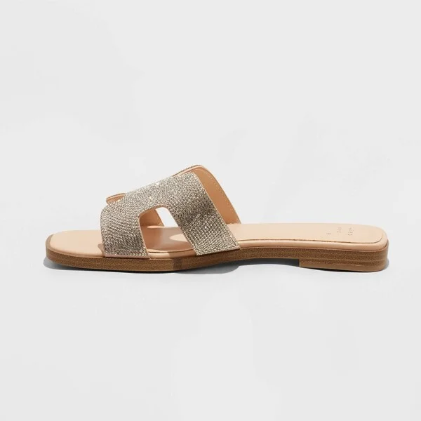 Women's Nina Rhinestone Flat Sandals - A New Day™ Silver : Open Toe, Slip On, Textured Outsole - Image 2