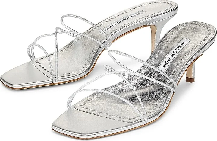 Women's Ninfemu 50MM Leather Sandals - Silver - Size 6.5 - Image 2