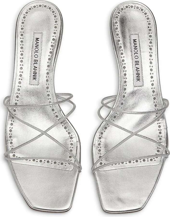 Women's Ninfemu 50MM Leather Sandals - Silver - Size 6.5 - Image 4