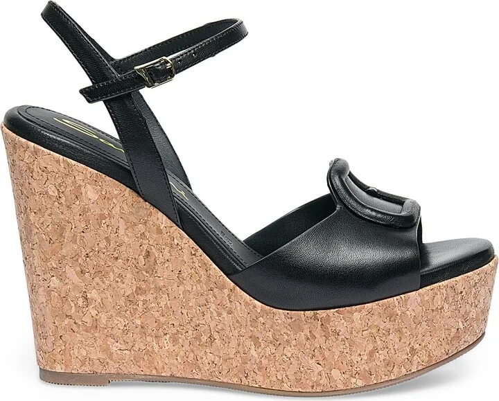 Women's Nizza Leather Wedge Sandals - Black - Size 8