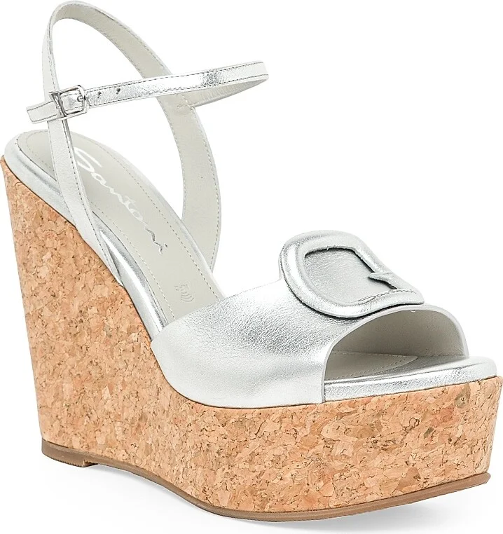 Women's Nizza Leather Wedge Sandals - Silver - Size 7.5 - Image 2