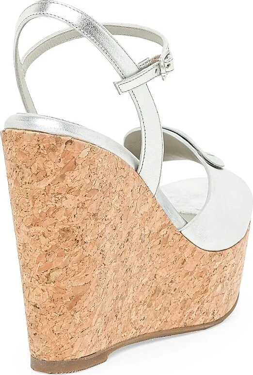 Women's Nizza Leather Wedge Sandals - Silver - Size 7.5 - Image 3