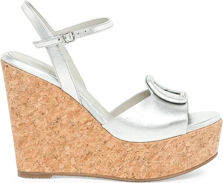 Women's Nizza Leather Wedge Sandals - Silver - Size 7.5