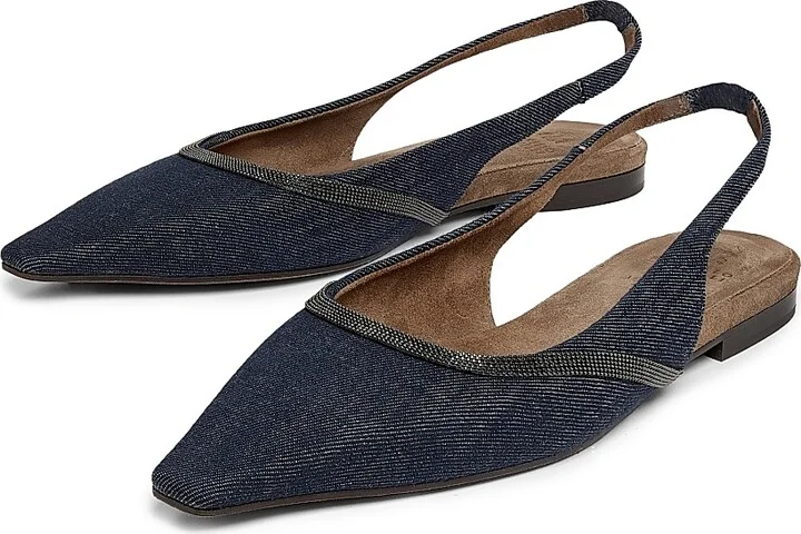 Women's No Fade Monili-Trimmed Denim Slingback Flats - Denim - Size 6 - Image 2