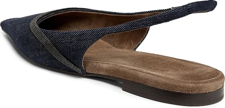 Women's No Fade Monili-Trimmed Denim Slingback Flats - Denim - Size 6 - Image 3