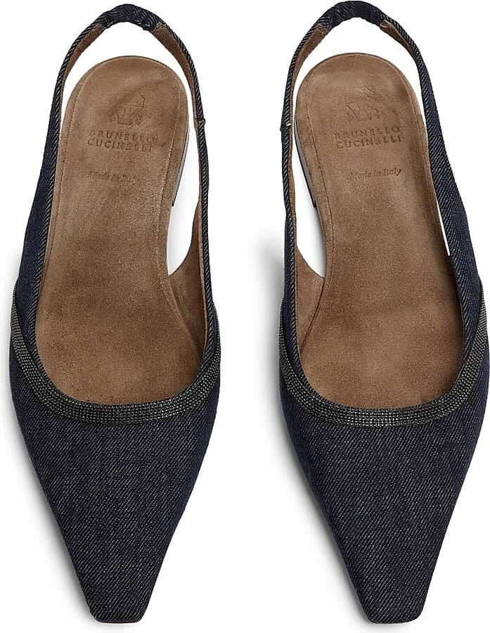 Women's No Fade Monili-Trimmed Denim Slingback Flats - Denim - Size 6 - Image 4