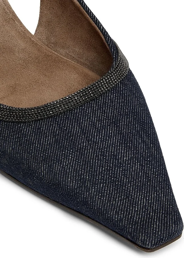 Women's No Fade Monili-Trimmed Denim Slingback Flats - Denim - Size 6 - Image 6