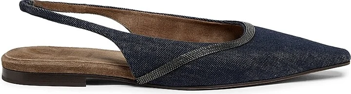 Women's No Fade Monili-Trimmed Denim Slingback Flats - Denim - Size 6