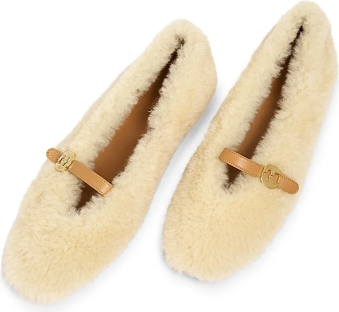 Women's Noella Shearling & Leather Flats - Mascarpone Light Camel - Size 9.5 - Image 4