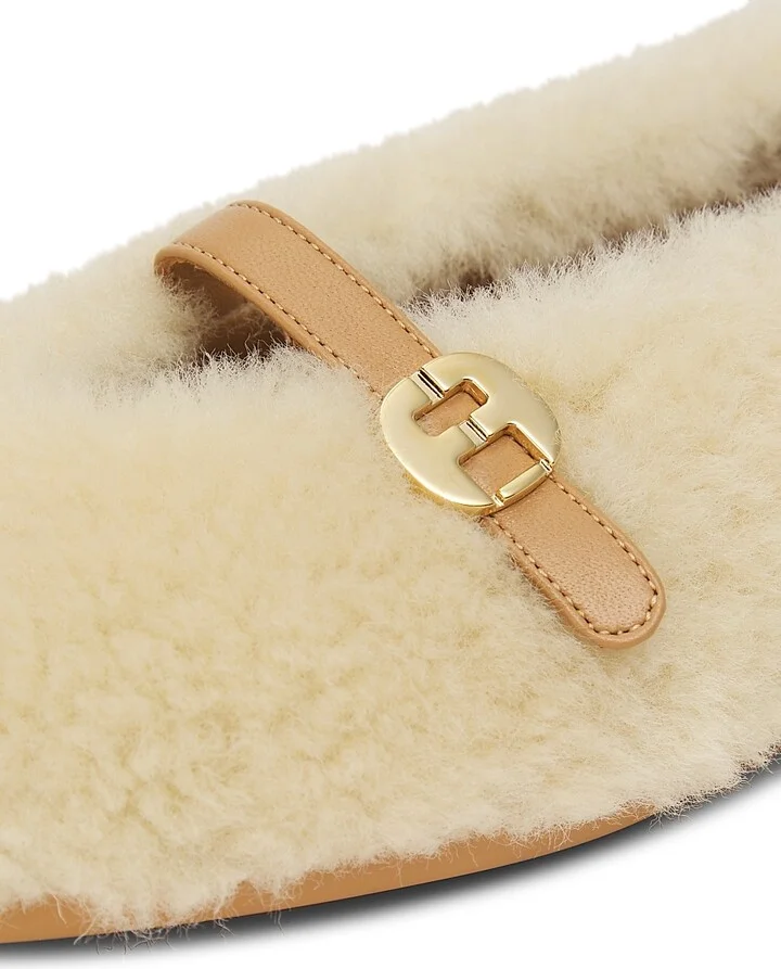 Women's Noella Shearling & Leather Flats - Mascarpone Light Camel - Size 9.5 - Image 5