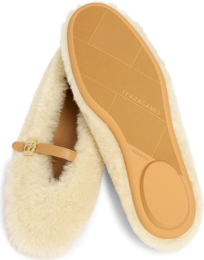 Women's Noella Shearling & Leather Flats - Mascarpone Light Camel - Size 9.5 - Image 6