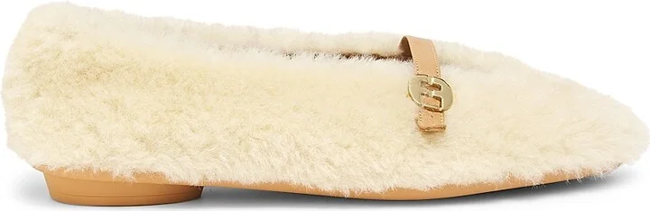 Women's Noella Shearling & Leather Flats - Mascarpone Light Camel - Size 9.5