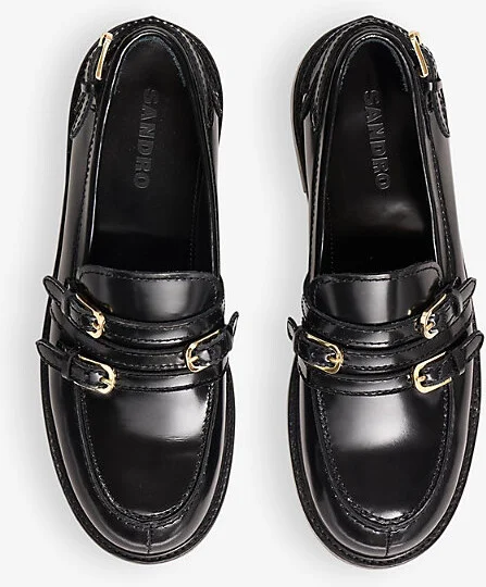 Womens Noir / Gris Buckle Polished Leather Loafers Eur 36 / 3 Uk Women - Image 2