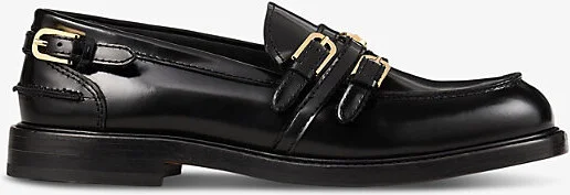Womens Noir / Gris Buckle Polished Leather Loafers Eur 36 / 3 Uk Women
