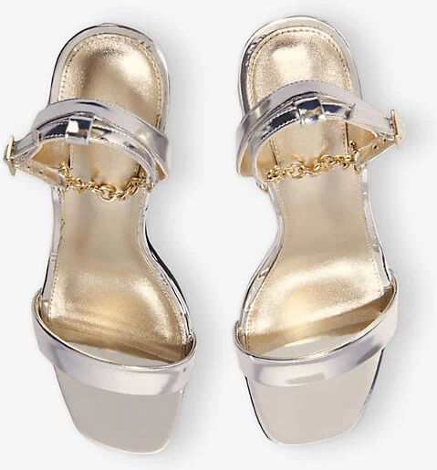 Womens Noir / Gris Chain-Embellished Metallic-Leather Heeled Sandals Eur 40 / 7 Uk Women - Image 2