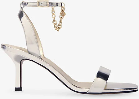 Womens Noir / Gris Chain-Embellished Metallic-Leather Heeled Sandals Eur 40 / 7 Uk Women