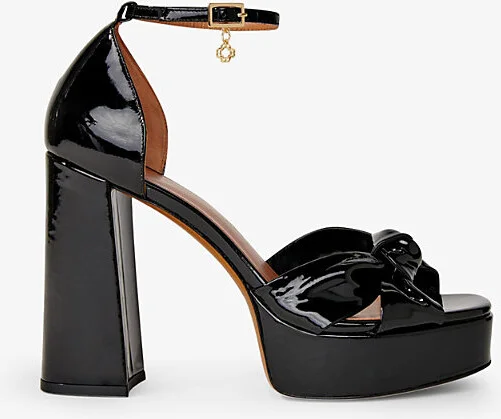 Womens Noir / Gris Charm-Embellished Platform-Heel Patent-Leather Sandals Eur 41 / 8 Uk Women