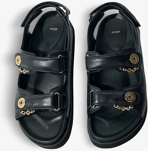 Womens Noir / Gris Clover-Embellished Flat Leather Sandals Eur 39 / 6 Uk Women - Image 2