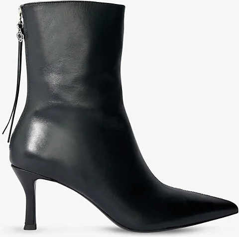 Womens Noir / Gris Clover-Embellished Kitten-Heel Leather Ankle Boots Eur 38/5 Uk Women