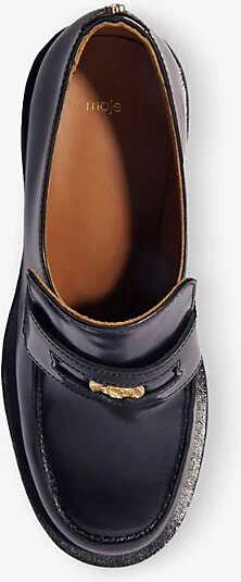 Womens Noir / Gris Clover-Embellished Slip-On Heeled Leather Loafers Eur 39 / 6 Uk Women - Image 2