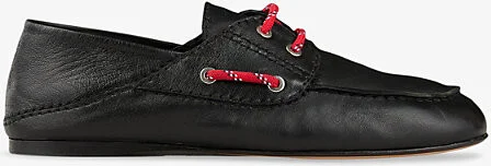 Womens Noir / Gris Contrast-Lace Foldable-Heel Leather Boat Shoes Eur 39 / 6 Uk Women