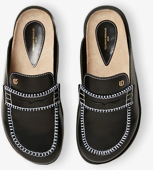 Womens Noir / Gris Contrast-Stitch Leather Mules Eur 38/5 Uk Women - Image 2