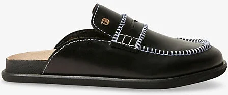 Womens Noir / Gris Contrast-Stitch Leather Mules Eur 38/5 Uk Women