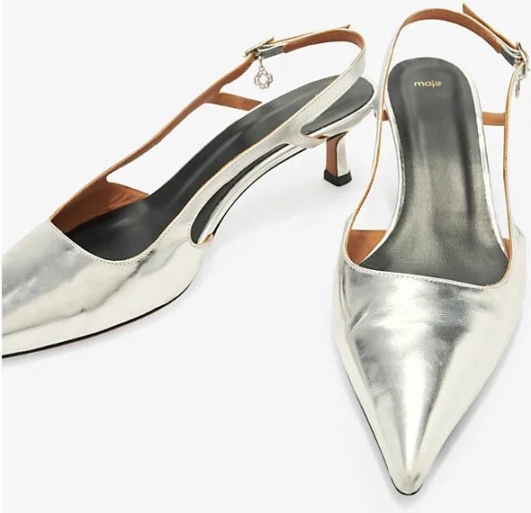 Womens Noir / Gris Cut-Out Kitten-Heel Leather Slingbacks Eur 41 / 8 Uk Women - Image 2