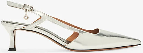 Womens Noir / Gris Cut-Out Kitten-Heel Leather Slingbacks Eur 41 / 8 Uk Women