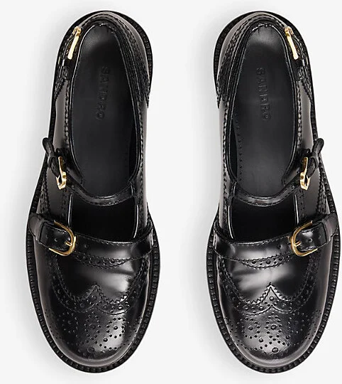 Womens Noir / Gris Double-Strap Flat Leather Derby Shoes Eur 40 / 7 Uk Women - Image 2