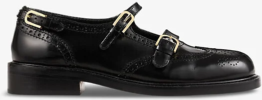 Womens Noir / Gris Double-Strap Flat Leather Derby Shoes Eur 40 / 7 Uk Women