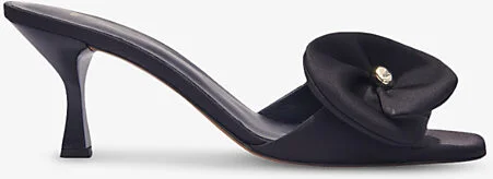 Womens Noir / Gris Floral-Appliqué Button-Embellished Satin Heeled Mules Eur 41 / 8 Uk Women