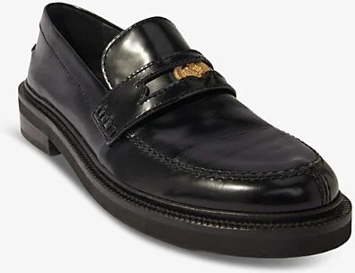Womens Noir / Gris Hardware-Embellished Flat Leather Loafers Eur 38/5 Uk Women - Image 2
