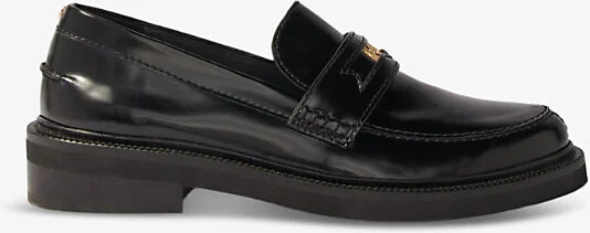 Womens Noir / Gris Hardware-Embellished Flat Leather Loafers Eur 38/5 Uk Women