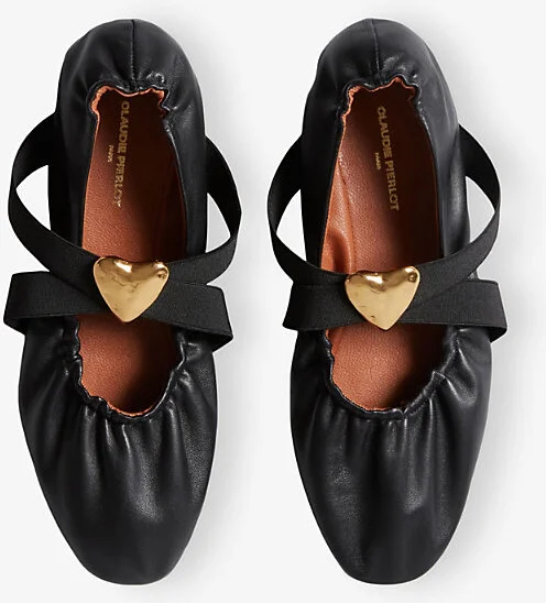 Womens Noir / Gris Heart-Plaque Leather Ballet Flats Eur 40 / 7 Uk Women - Image 2